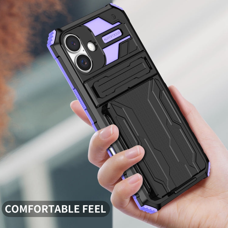 For iPhone 16 Kickstand Armor Card Wallet Phone Case