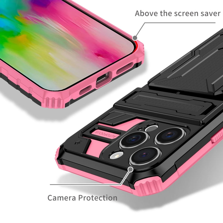 For iPhone 16 Pro Kickstand Armor Card Wallet Phone Case