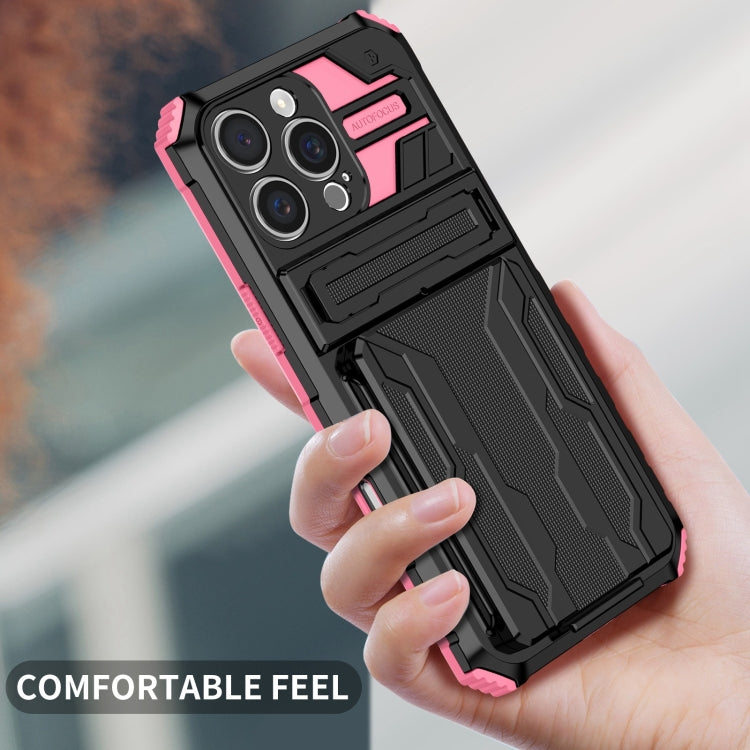 For iPhone 16 Pro Kickstand Armor Card Wallet Phone Case