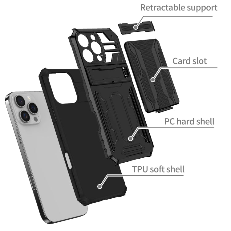 For iPhone 16 Pro Kickstand Armor Card Wallet Phone Case