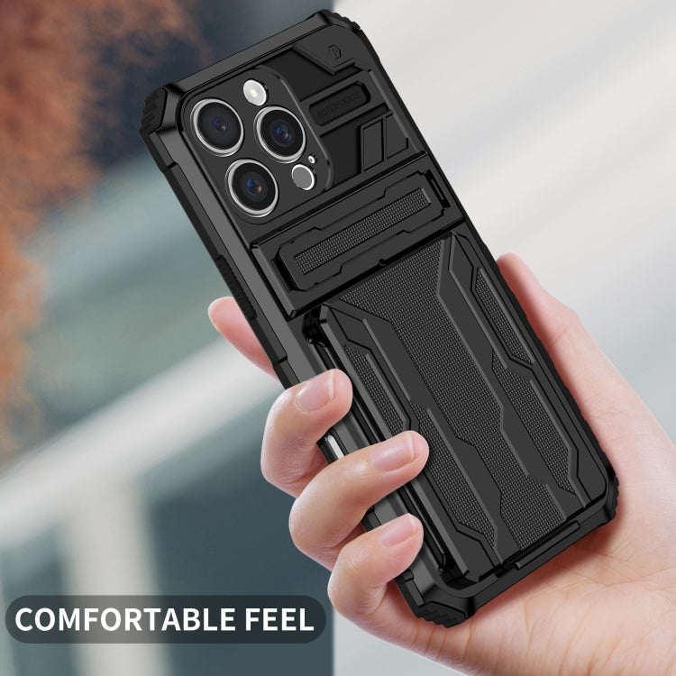 For iPhone 16 Pro Kickstand Armor Card Wallet Phone Case