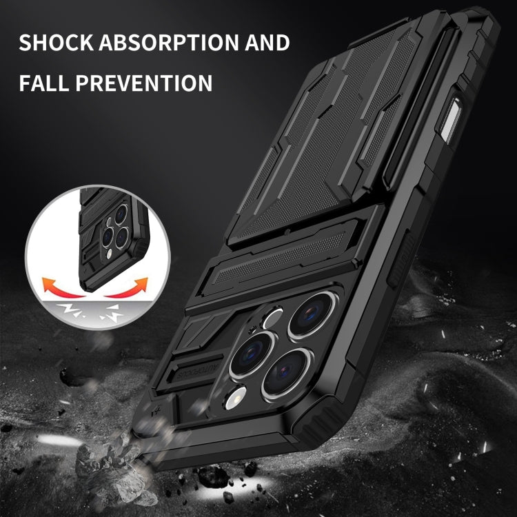 For iPhone 16 Pro Kickstand Armor Card Wallet Phone Case