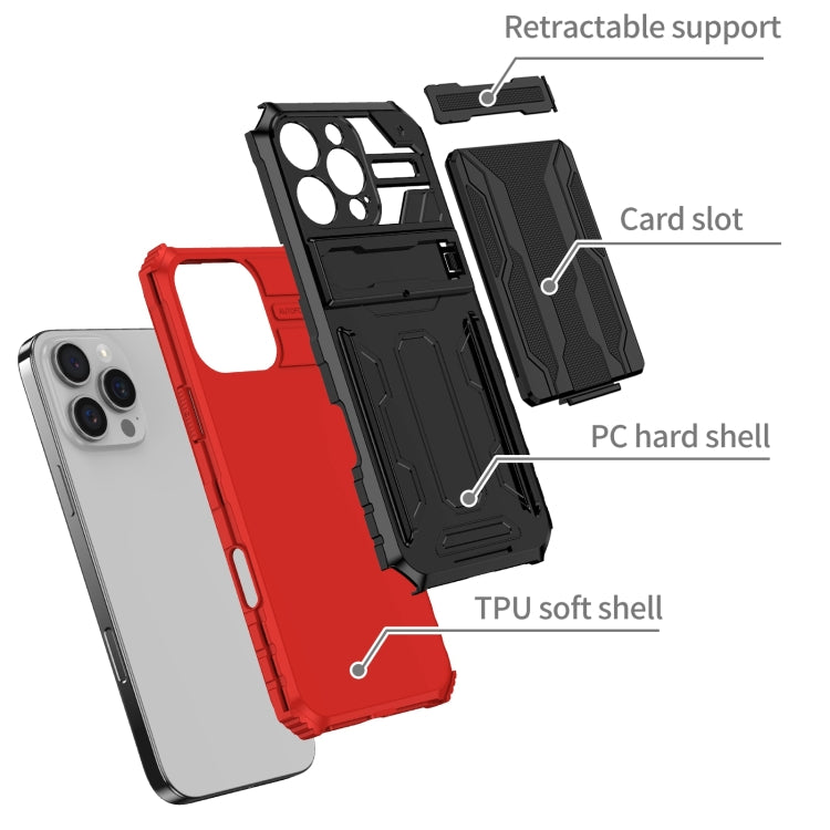 For iPhone 16 Pro Kickstand Armor Card Wallet Phone Case