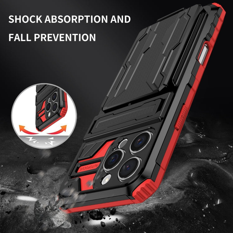 For iPhone 16 Pro Kickstand Armor Card Wallet Phone Case