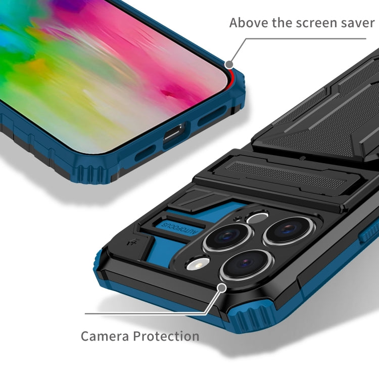For iPhone 16 Pro Kickstand Armor Card Wallet Phone Case