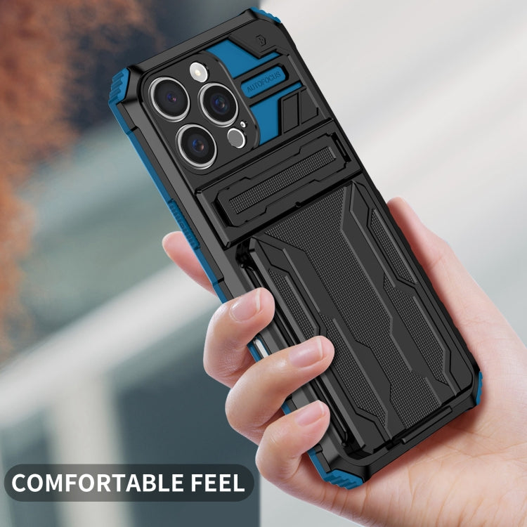 For iPhone 16 Pro Kickstand Armor Card Wallet Phone Case