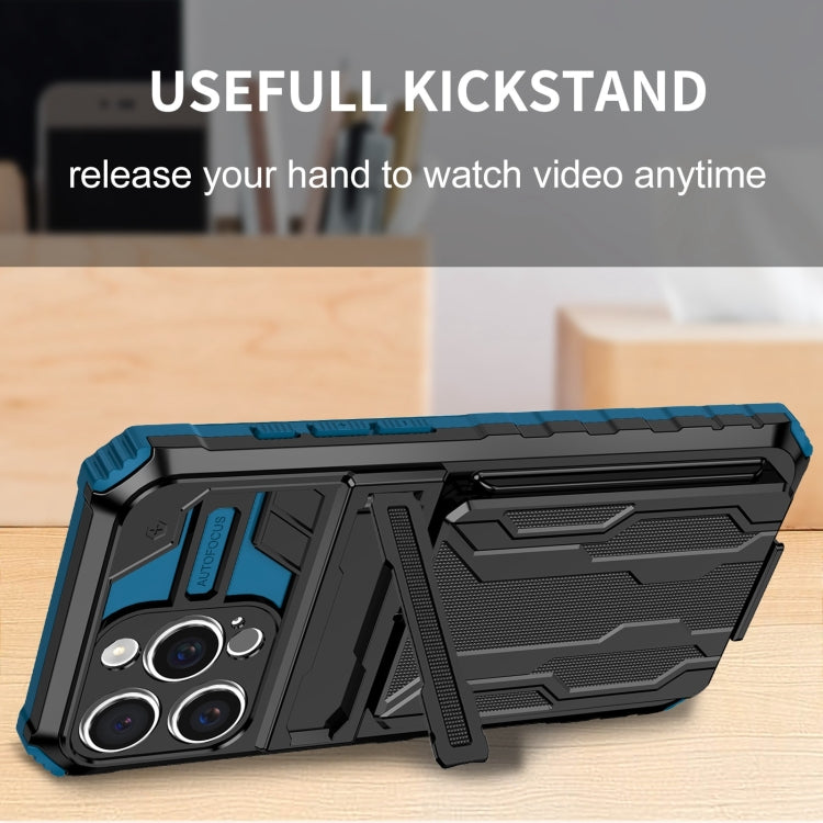 For iPhone 16 Pro Kickstand Armor Card Wallet Phone Case