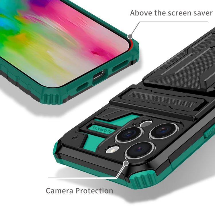 For iPhone 16 Pro Kickstand Armor Card Wallet Phone Case