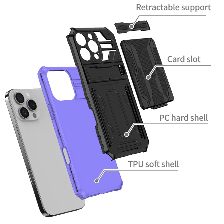 For iPhone 16 Pro Kickstand Armor Card Wallet Phone Case