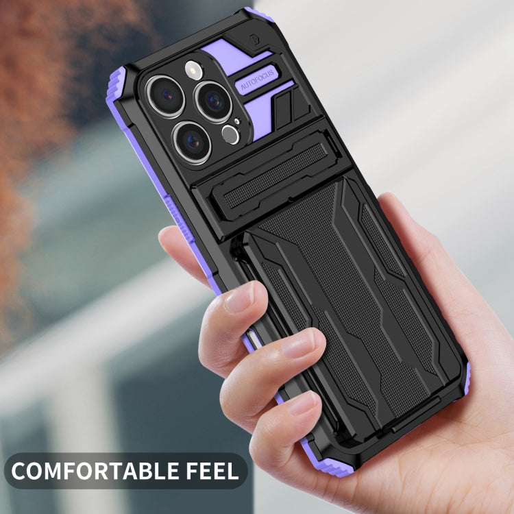For iPhone 16 Pro Kickstand Armor Card Wallet Phone Case
