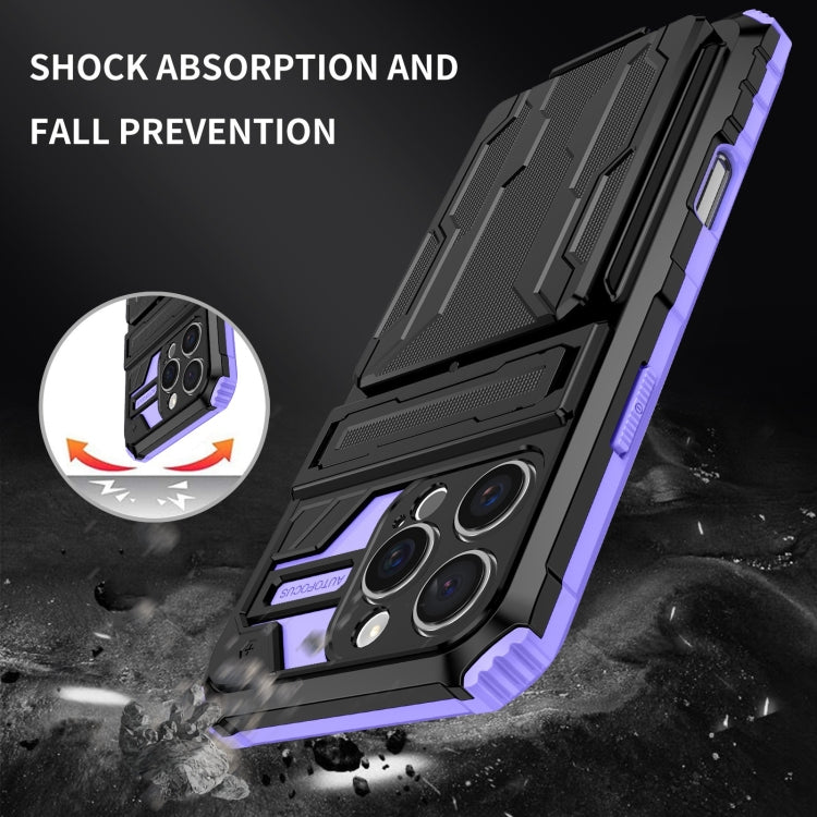 For iPhone 16 Pro Kickstand Armor Card Wallet Phone Case