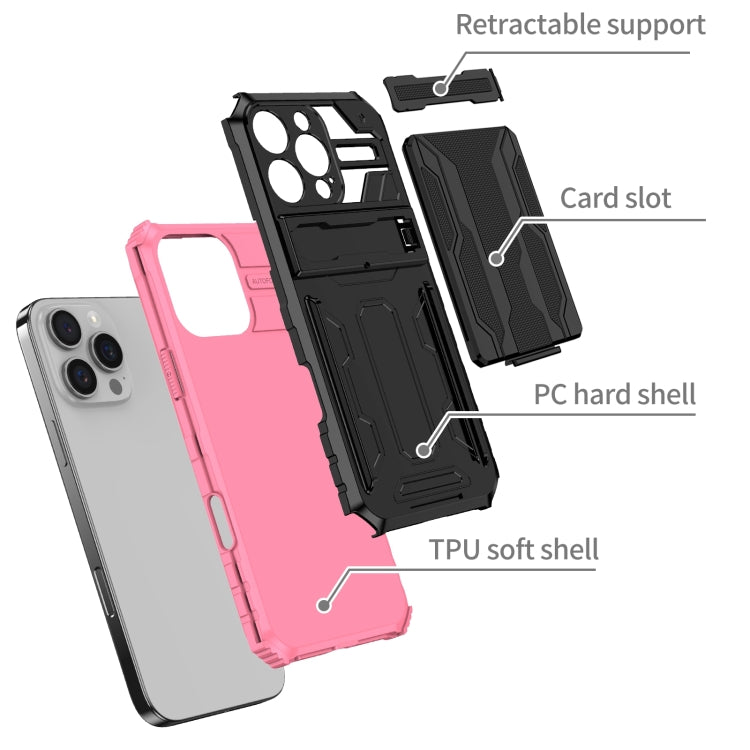 For iPhone 16 Pro Max Kickstand Armor Card Wallet Phone Case