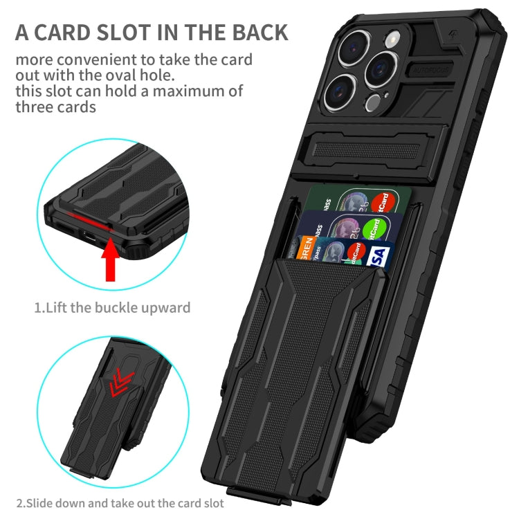 For iPhone 16 Pro Max Kickstand Armor Card Wallet Phone Case