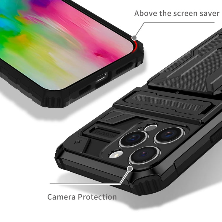 For iPhone 16 Pro Max Kickstand Armor Card Wallet Phone Case