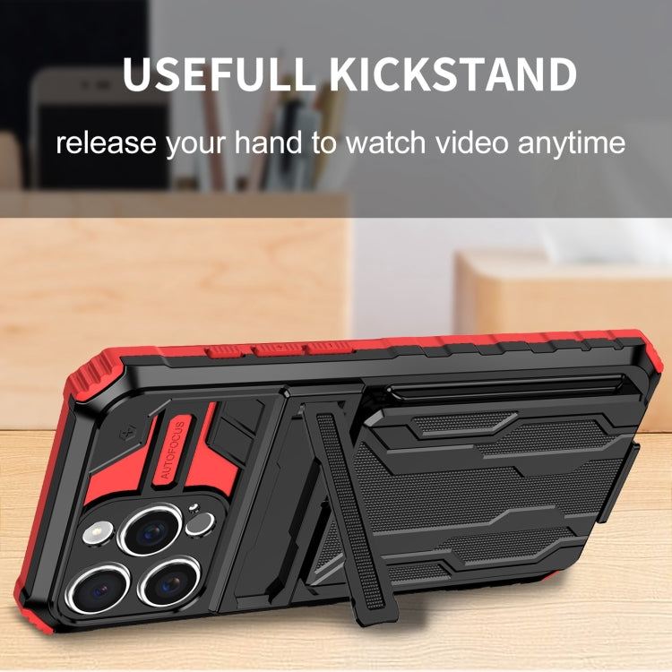 For iPhone 16 Pro Max Kickstand Armor Card Wallet Phone Case