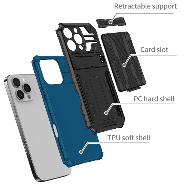 For iPhone 16 Pro Max Kickstand Armor Card Wallet Phone Case