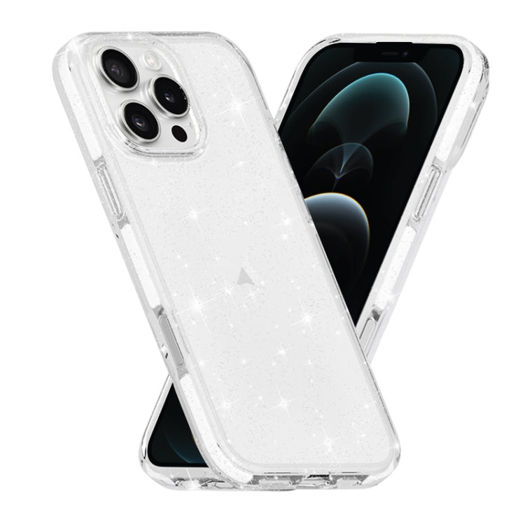 For iPhone 12 Pro Max Dual Color Clear Glitter TPU + TPE Full Coverage Phone Case - Glitter White