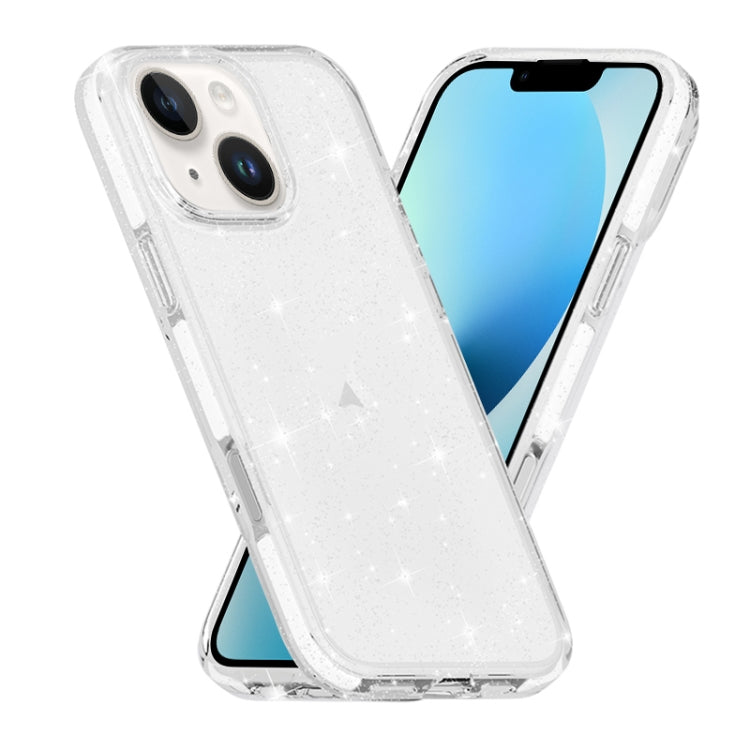 For iPhone 13 / 14 Dual Color Clear Glitter TPU + TPE Full Coverage Phone Case - Glitter White