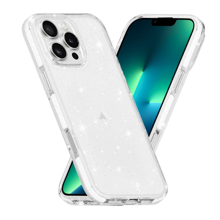 For iPhone 13 Pro Max Dual Color Clear Glitter TPU + TPE Full Coverage Phone Case - Glitter White