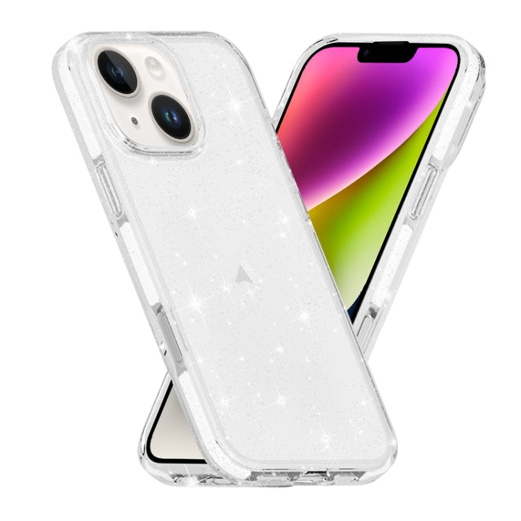 For iPhone 14 Plus / 15 Plus Dual Color Clear Glitter TPU + TPE Full Coverage Phone Case - Glitter White