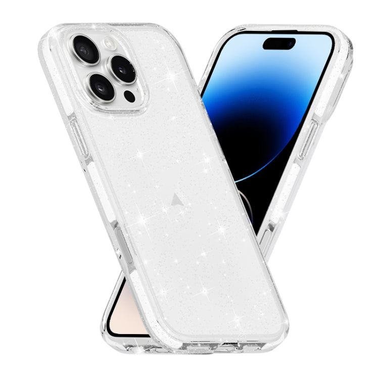 For iPhone 14 Pro Dual Color Clear Glitter TPU + TPE Full Coverage Phone Case - Glitter White