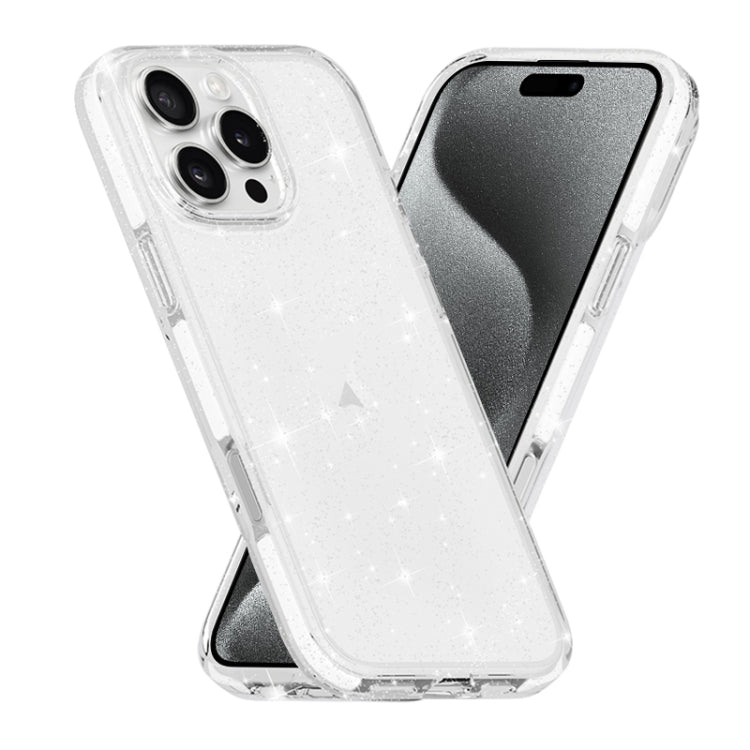 For iPhone 15 Pro Max Dual Color Clear Glitter TPU + TPE Full Coverage Phone Case - Glitter White