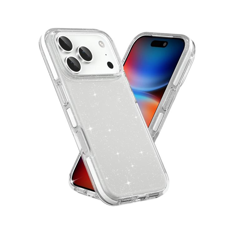 For iPhone 17 Pro Max Dual Color Clear Glitter TPU + TPE Full Coverage Phone Case - Glitter White