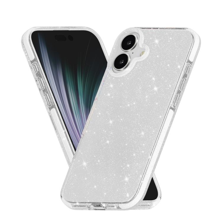 For iPhone 17 Dual Color Clear Glitter TPU + TPE Full Coverage Phone Case - Glitter White