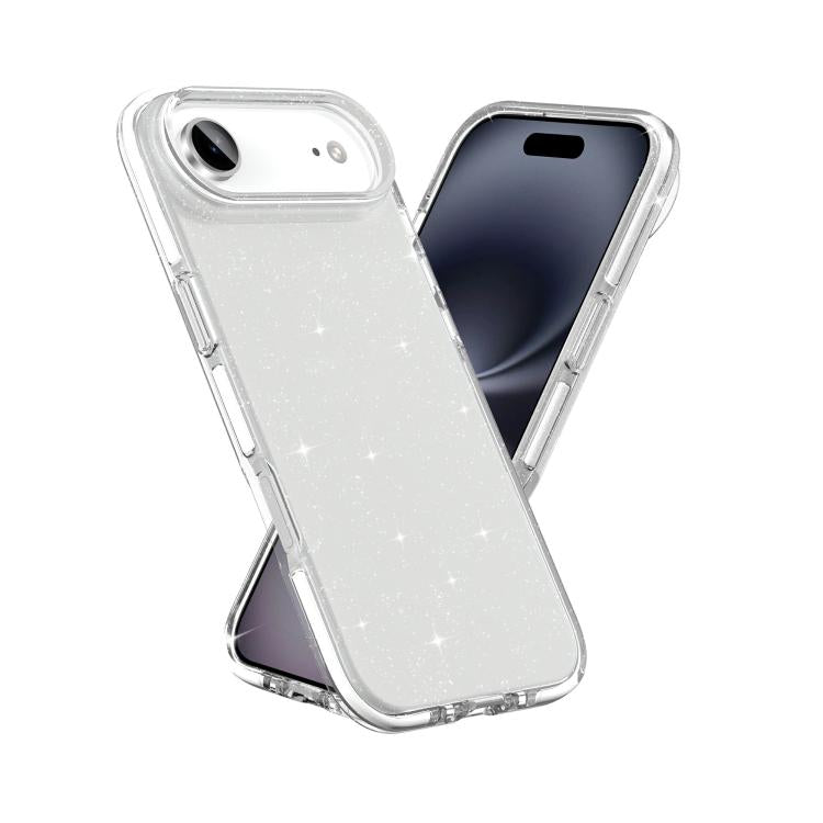 For iPhone Air Dual Color Clear Glitter TPU + TPE Full Coverage Phone Case - Glitter White