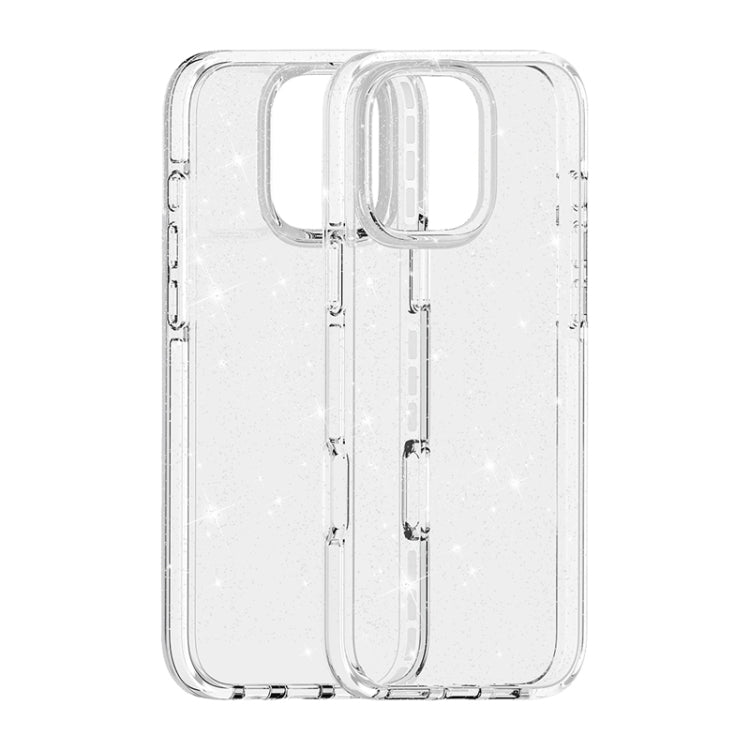 For iPhone 13 Pro Dual Color Clear Glitter TPU + TPE Full Coverage Phone Case - Glitter White