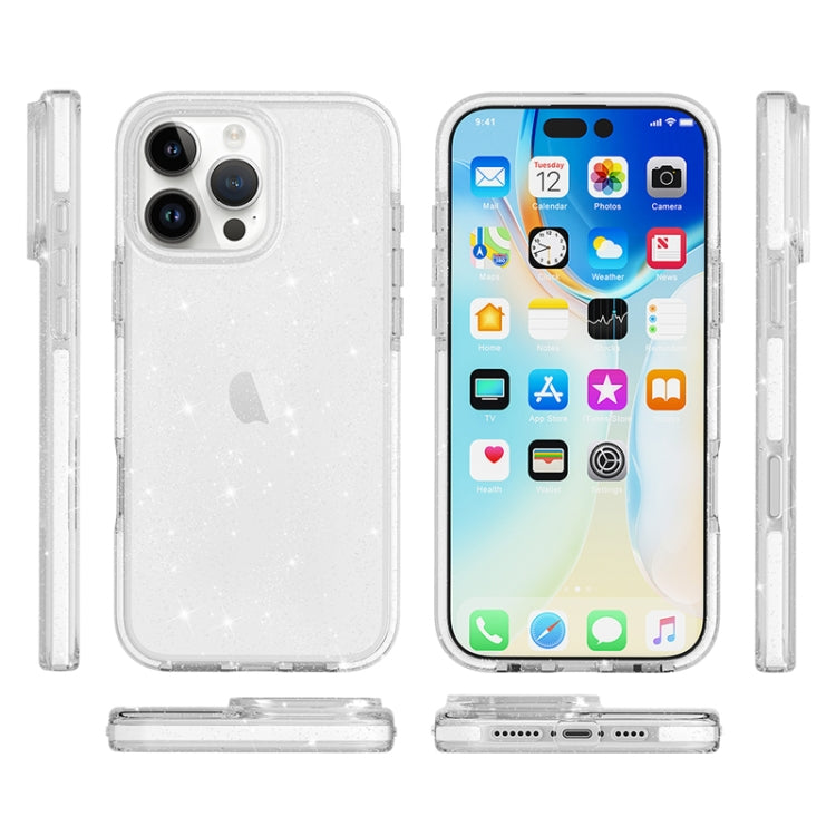 For iPhone 14 Plus / 15 Plus Dual Color Clear Glitter TPU + TPE Full Coverage Phone Case - Glitter White
