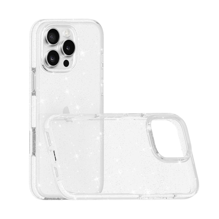 For iPhone 12 Pro Max Dual Color Clear Glitter TPU + TPE Full Coverage Phone Case - Glitter White