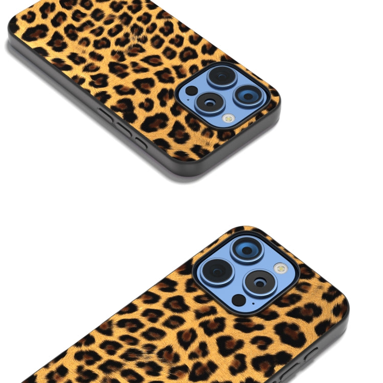 For iPhone 15 Pro Black Frame Leopard Phone Case