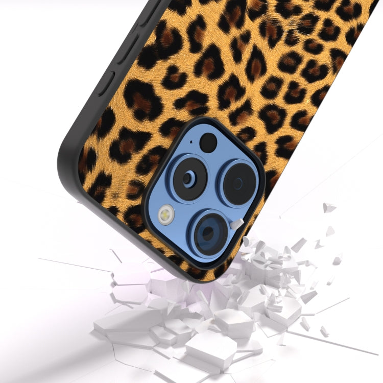For iPhone 15 Pro Black Frame Leopard Phone Case