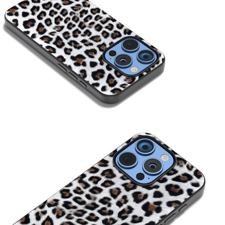 For iPhone 15 Pro Black Frame Leopard Phone Case
