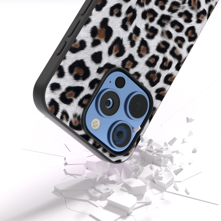 For iPhone 15 Pro Black Frame Leopard Phone Case