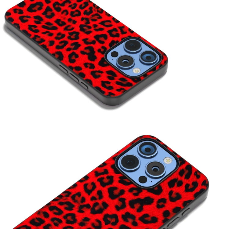 For iPhone 15 Pro Black Frame Leopard Phone Case