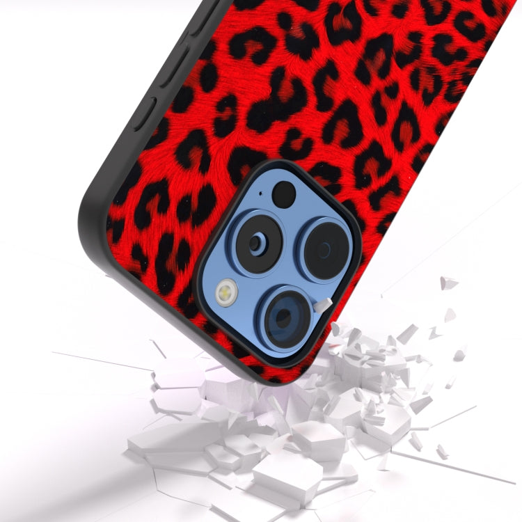 For iPhone 15 Pro Black Frame Leopard Phone Case