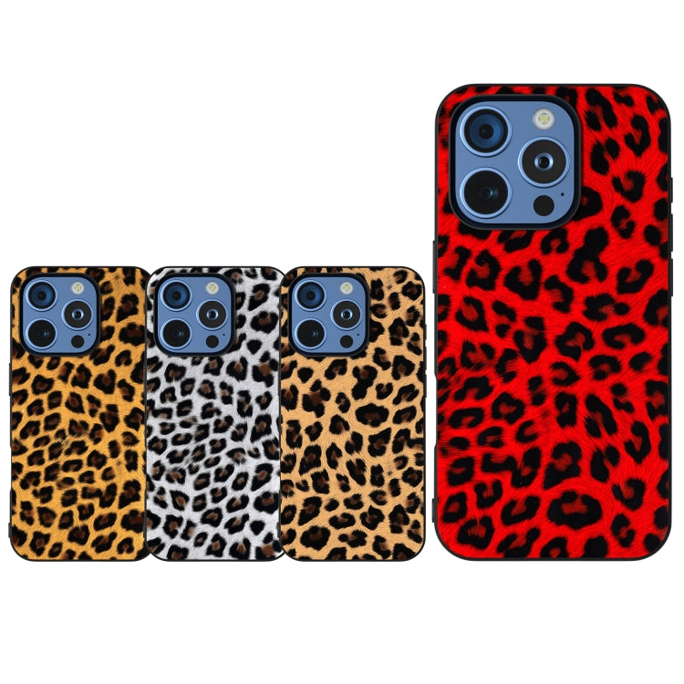 For iPhone 15 Pro Black Frame Leopard Phone Case