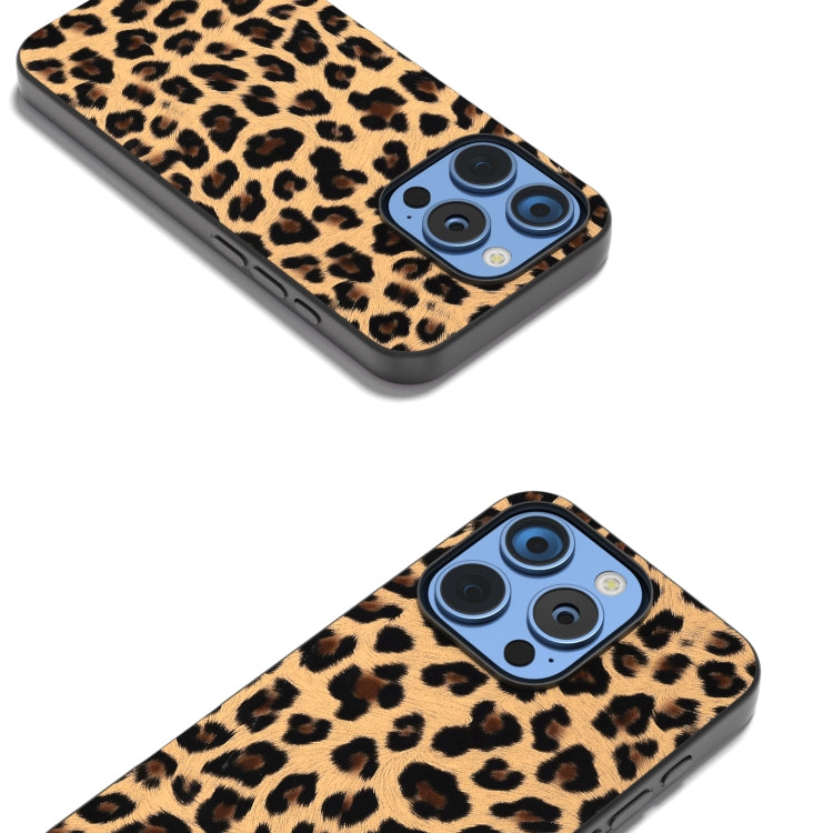 For iPhone 15 Pro Black Frame Leopard Phone Case