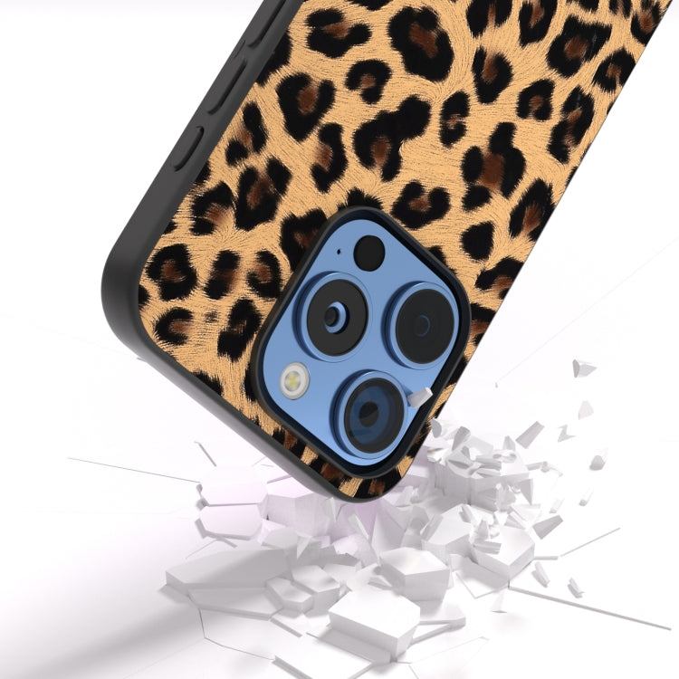 For iPhone 15 Pro Black Frame Leopard Phone Case