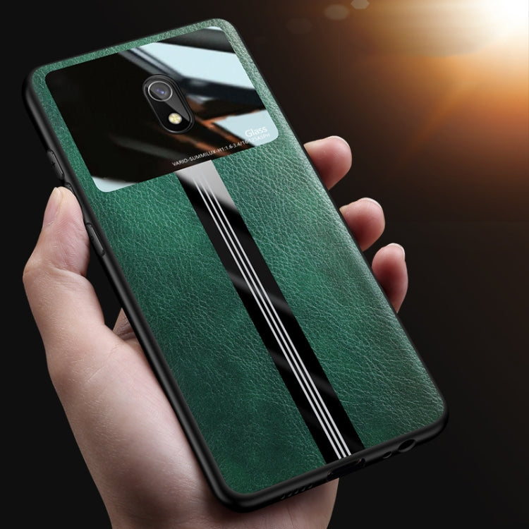 For Xiaomi Redmi 8A Leather Texture PU + Glass + TPU Shockproof Protective Case