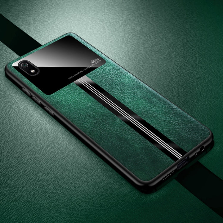 For Xiaomi Redmi 7A Leather Texture PU + Glass + TPU Shockproof Protective Case