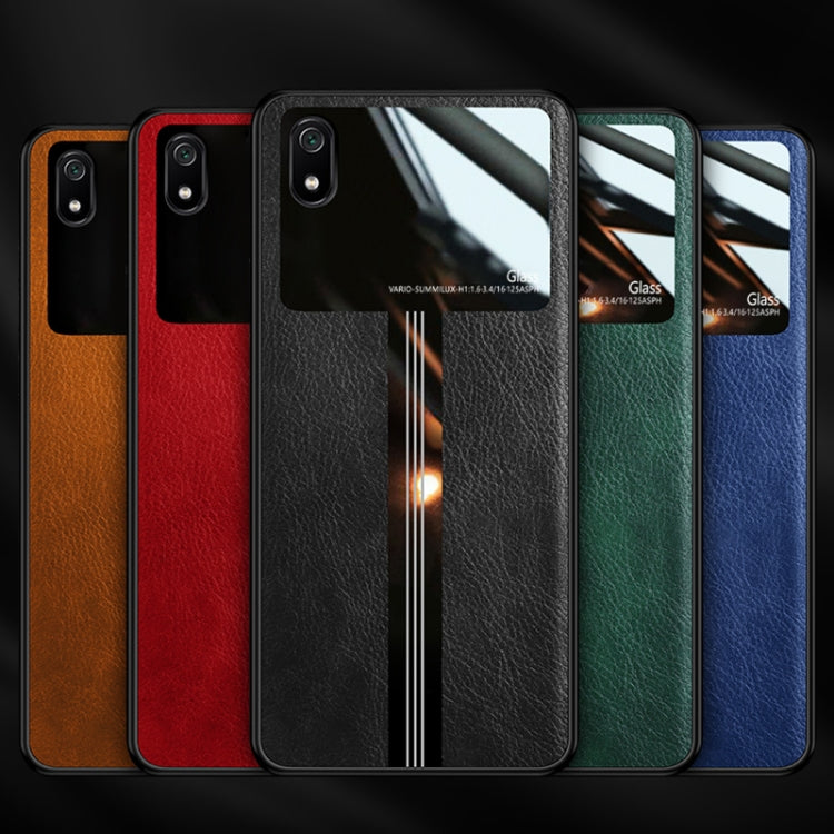 For Xiaomi Redmi 7A Leather Texture PU + Glass + TPU Shockproof Protective Case