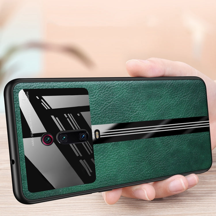 For Xiaomi Redmi K20 Leather Texture PU + Glass + TPU Shockproof Protective Case
