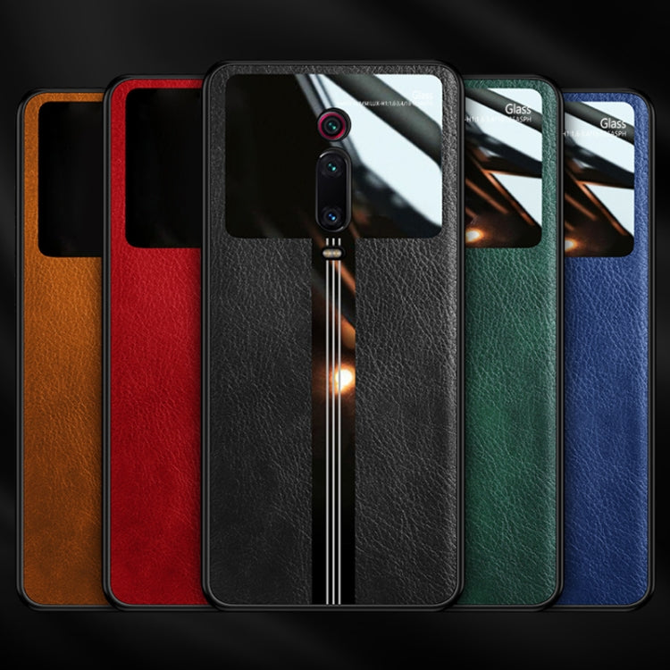 For Xiaomi Redmi K20 Leather Texture PU + Glass + TPU Shockproof Protective Case
