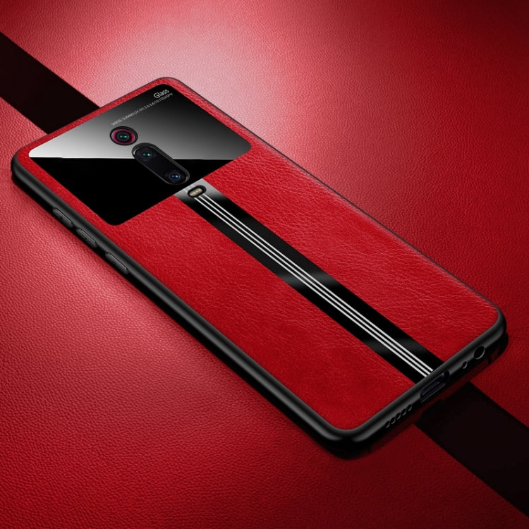 For Xiaomi Redmi K20 Leather Texture PU + Glass + TPU Shockproof Protective Case