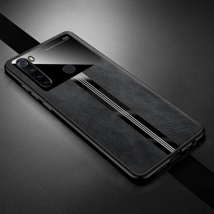 For Xiaomi Redmi Note 8 Leather Texture PU + Glass + TPU Shockproof Protective Case