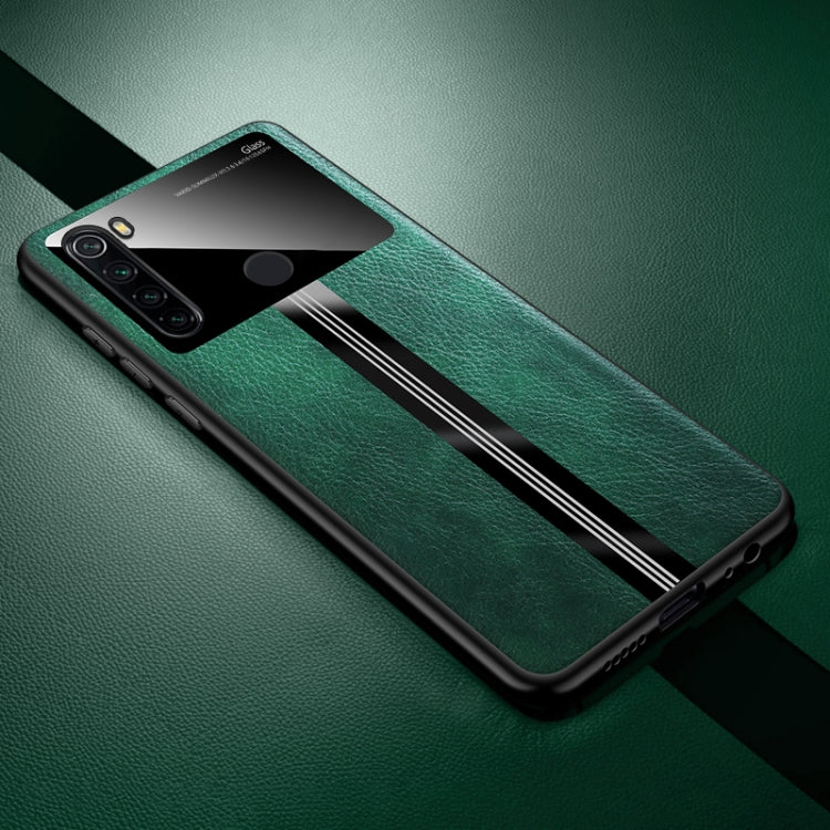 For Xiaomi Redmi Note 8 Leather Texture PU + Glass + TPU Shockproof Protective Case