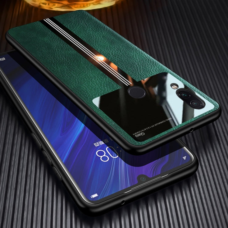 For Xiaomi Redmi Note 7 Leather Texture PU + Glass + TPU Shockproof Protective Case
